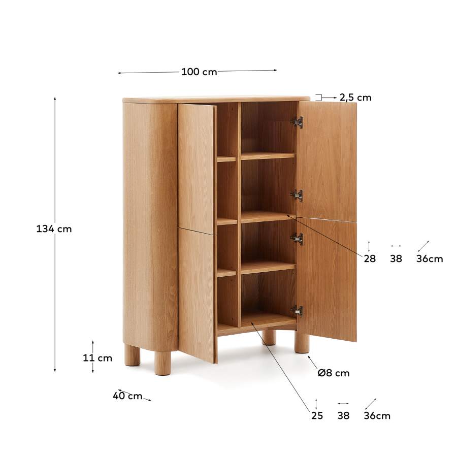 Salaya tall sideboard in  ash plywood FSC Mix Credit, 100 x 134 cm