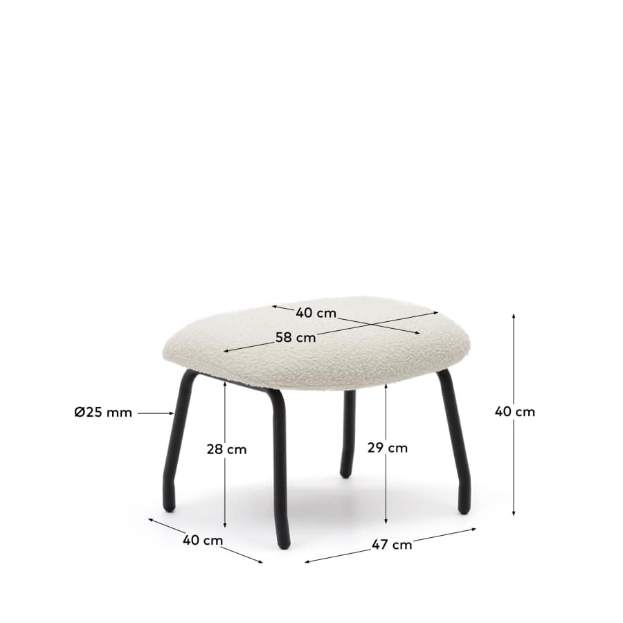 Poggiapiedi Belina di tessuto bouclé bianco e acciaio con finitura nera FSC 100%