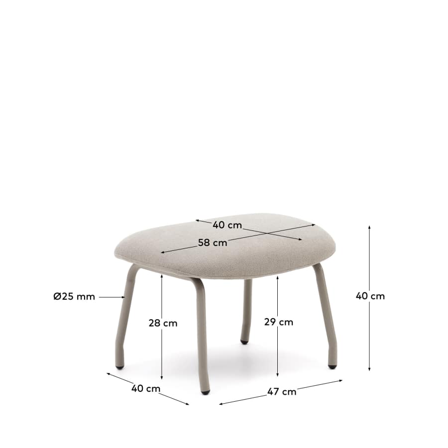 Belina beige chenille footrest in steel with beige finish FSC 100%