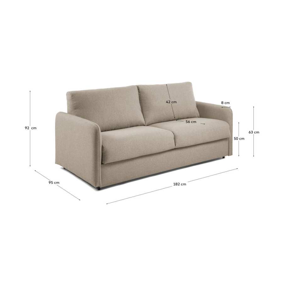 Kymoon 2 seater polyurethane sofa bed in chrono beige, 140cm