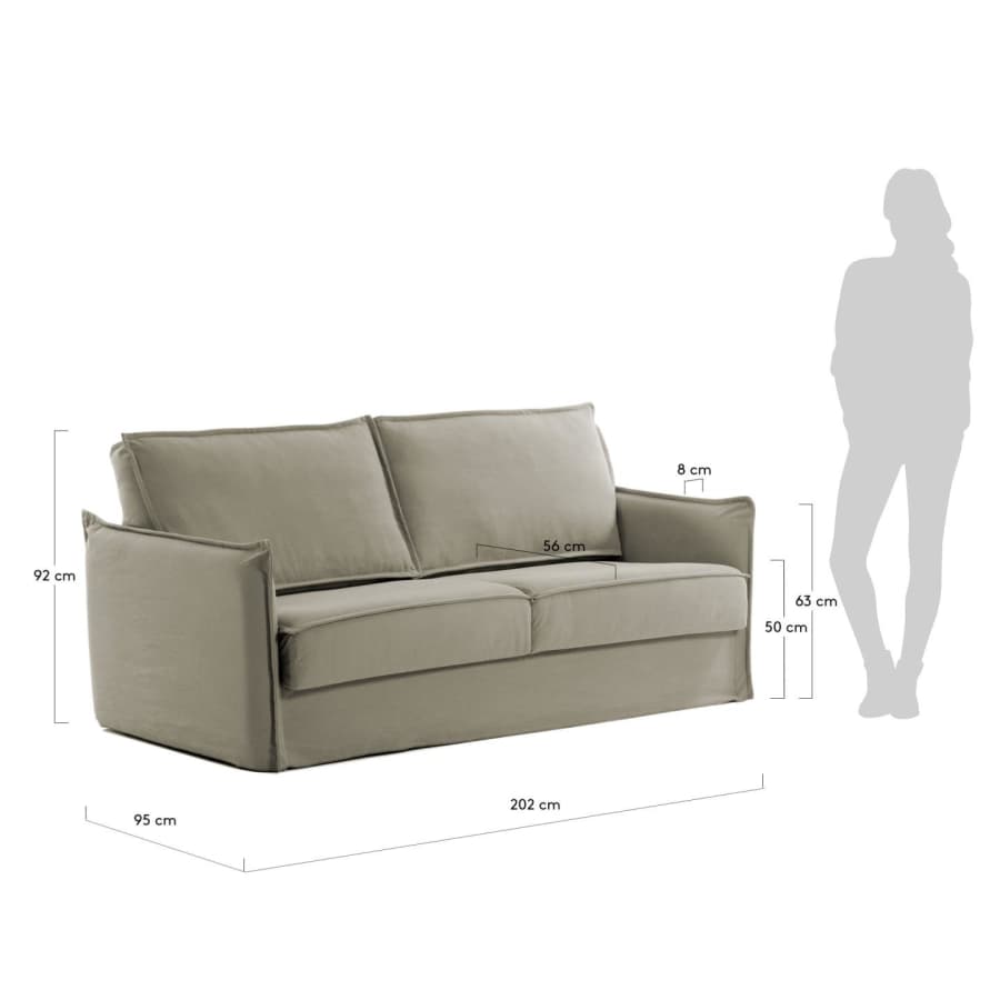 Samsa 2 seater visco sofa bed in beige, 160cm