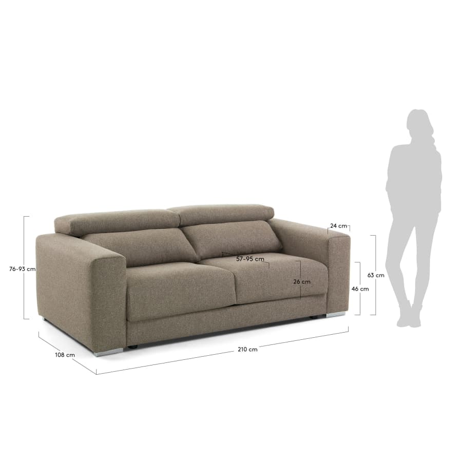 Atlanta 3 seater sofa in brown, 210 cm