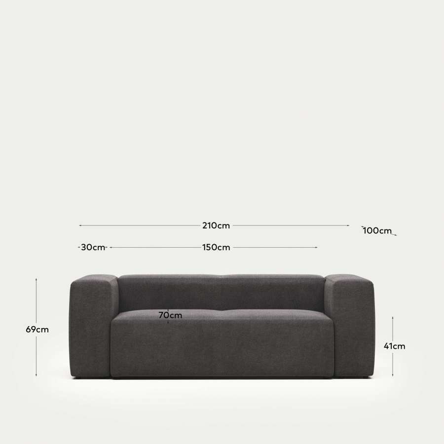 Blok fire-retardant 2-seater sofa in grey chenille 210cm