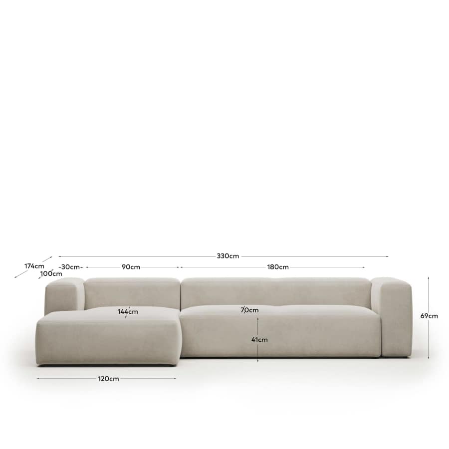 Sofà Blok 4 places chaise longue esquerre retardant de foc de xenilla blanc 330 cm
