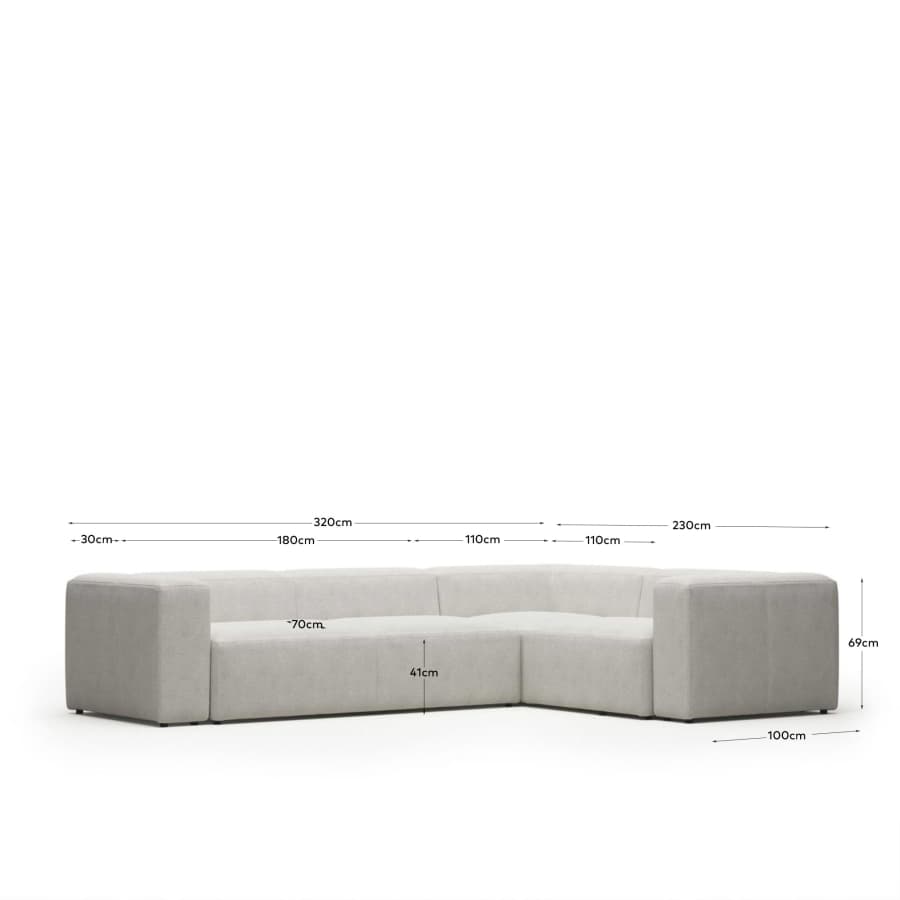 Blok 4 seater corner sofa in white fleece, 320 x 230 cm / 230 x 320 cm FR