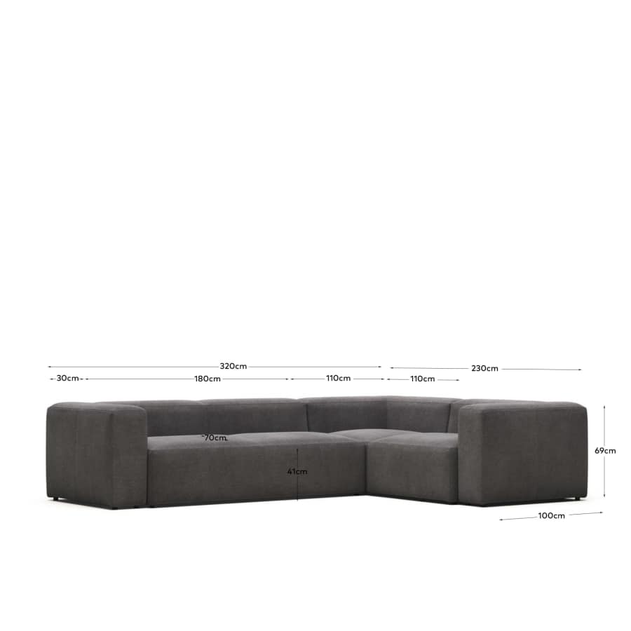 Blok 4 seater corner sofa in grey, 320 x 230 cm / 230 x 320 cm FR