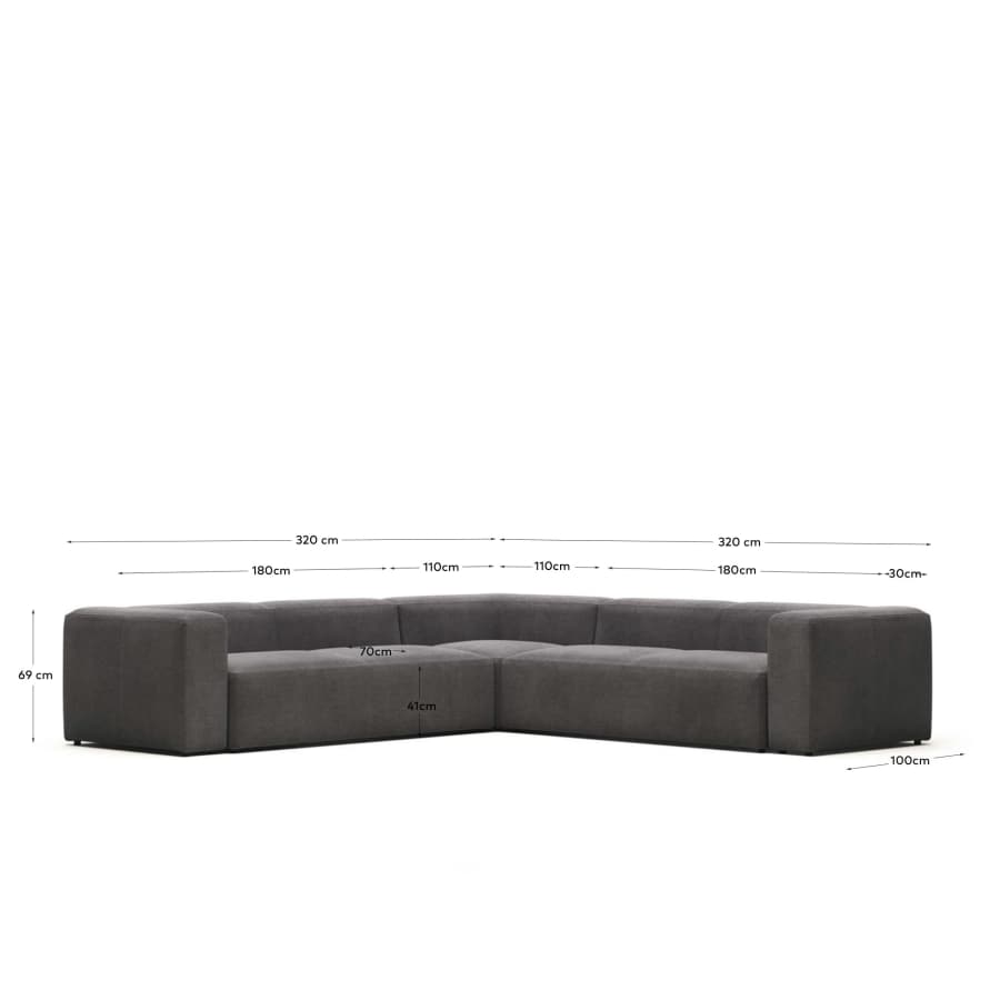 Blok 6 seater corner sofa in grey, 320 x 320 cm FR