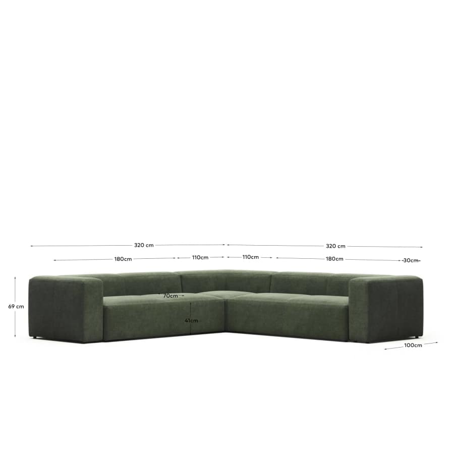 Blok 6 seater corner sofa in green, 320 x 320 cm FR