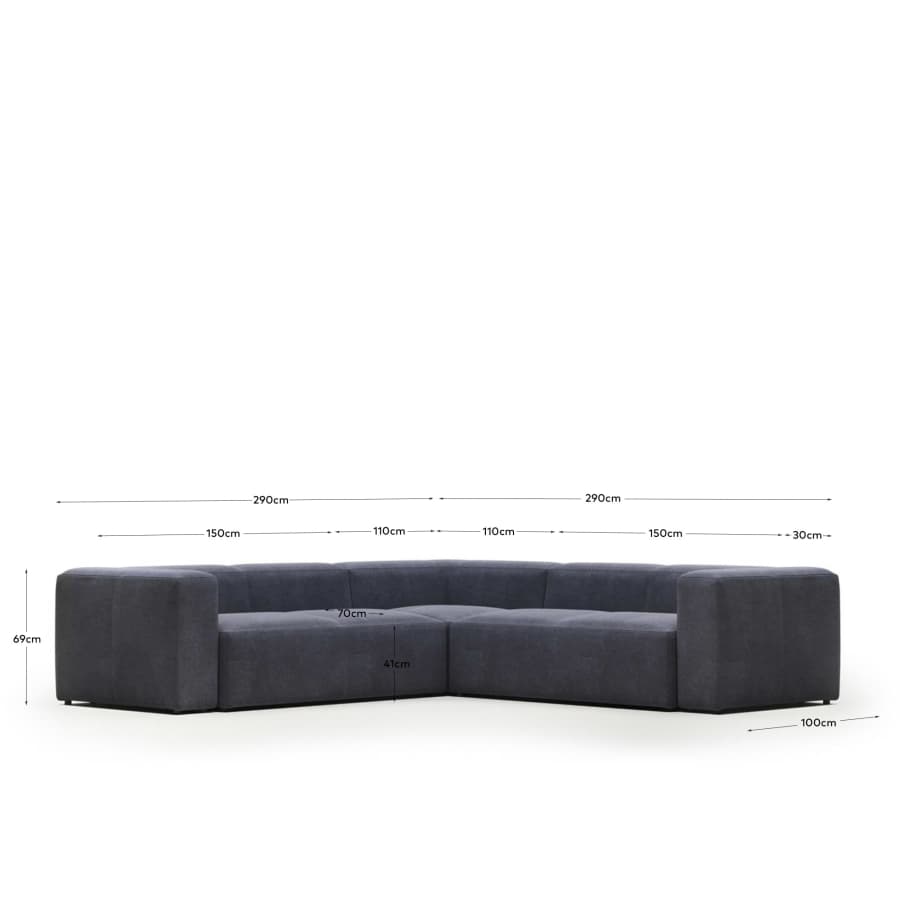 Blok 4 seater corner sofa in blue, 290 x 290 cm FR