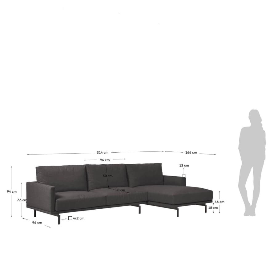 Sofá Galene de 4 lugares com chaise longue direita cinzento 314 cm
