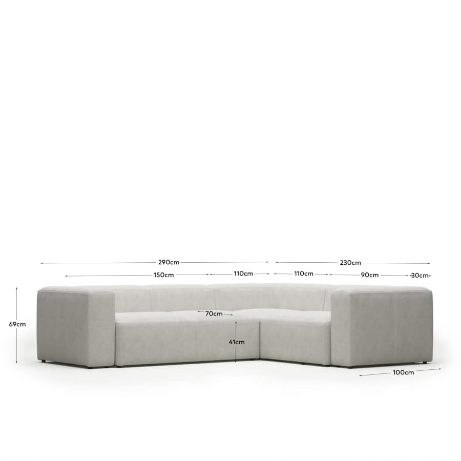 Blok 3 seater corner sofa in white fleece, 290 x 230 cm / 230 x 320 cm FR
