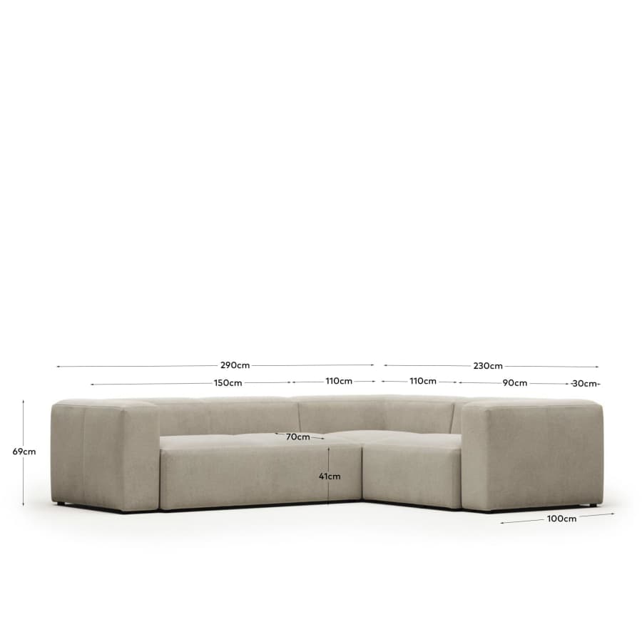 Blok 3 seater corner sofa in beige, 290 x 230 cm / 230 cm 290 cm FR