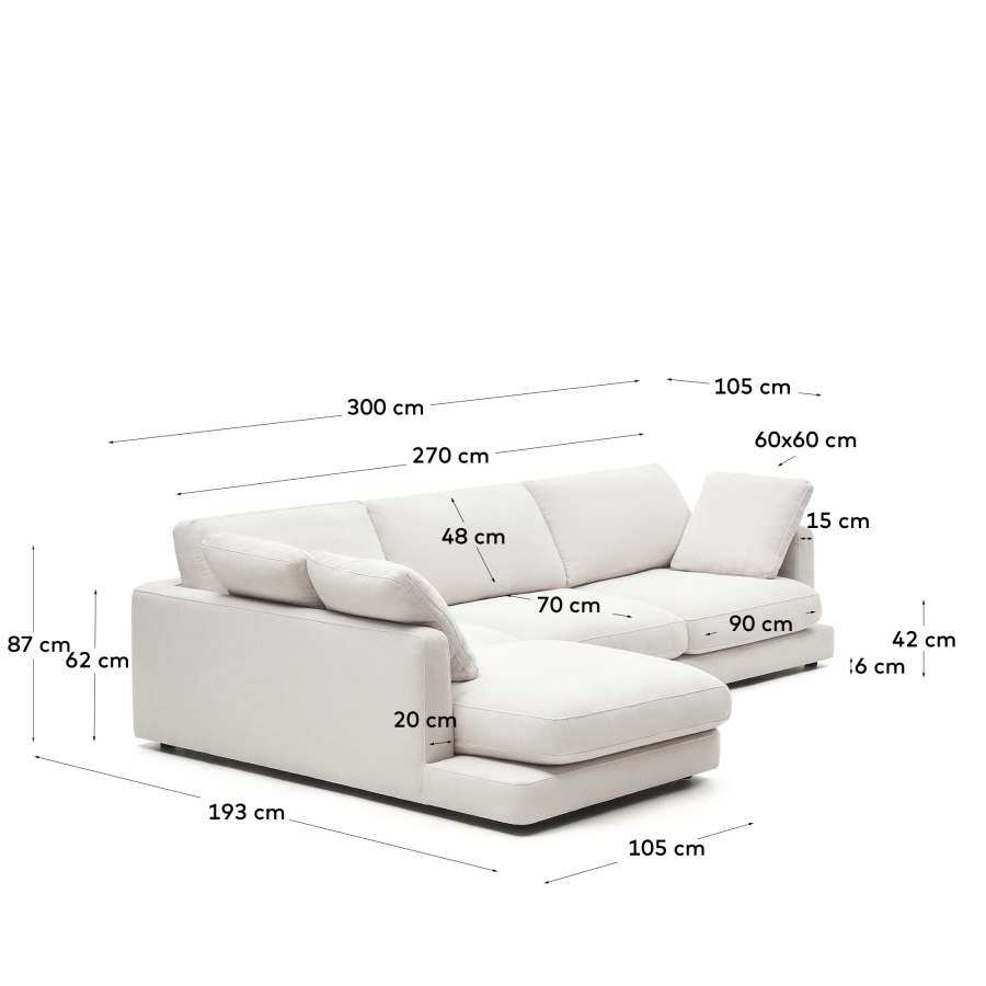 Gala 4-seater sofa with left chaise longue in white chenille FSC Mix Credit 300cm