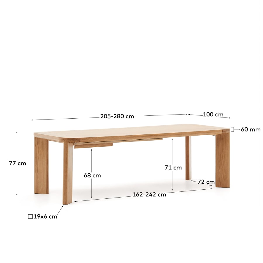 Jondal extendable table made of solid wood and oak veneer, 200 (280) cm x 100 cm FSC 100%
