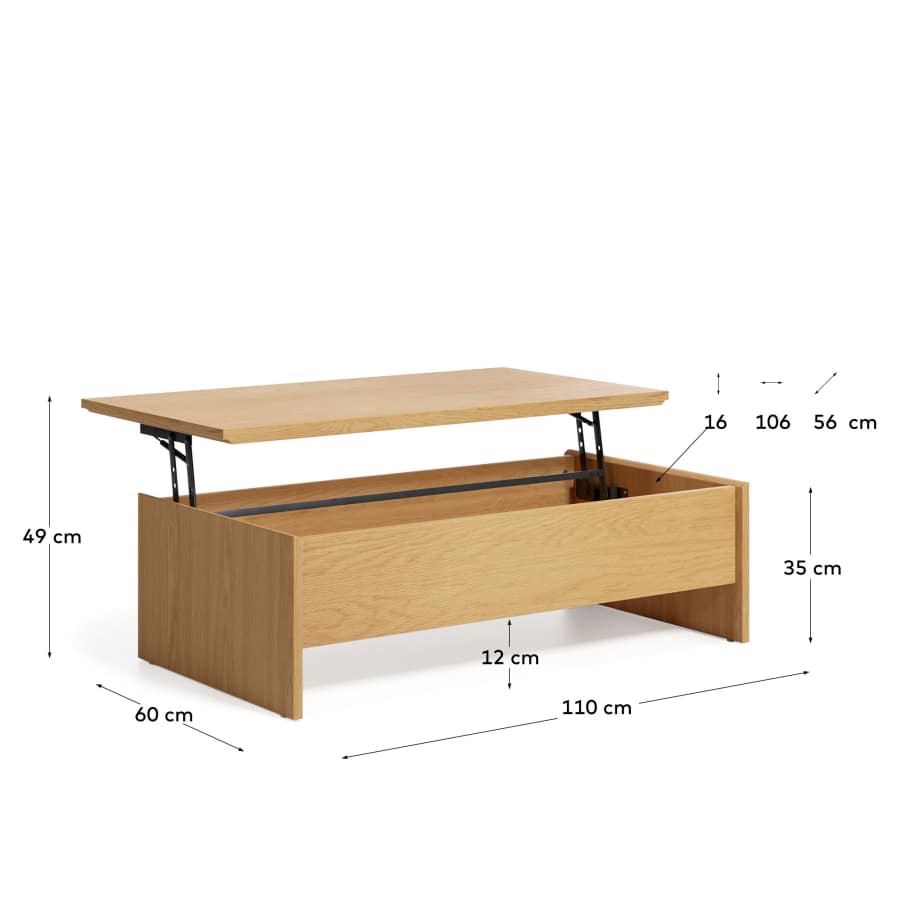 Abilen höhenverstellbarer Couchtisch aus Eichenfurnier 110 x 60 cm FSC 100%