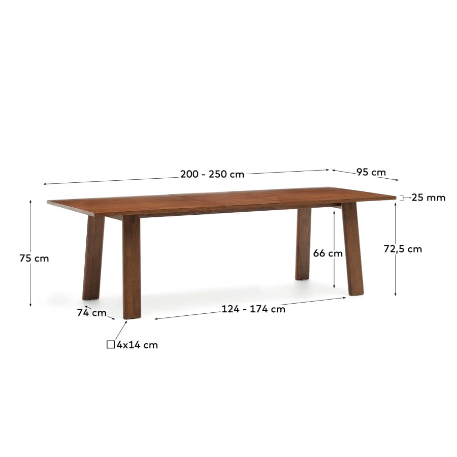 Arlen extendable table in solid oak wood and veneer with a walnut finish 200(250) 95 cm FSC Mix Credit