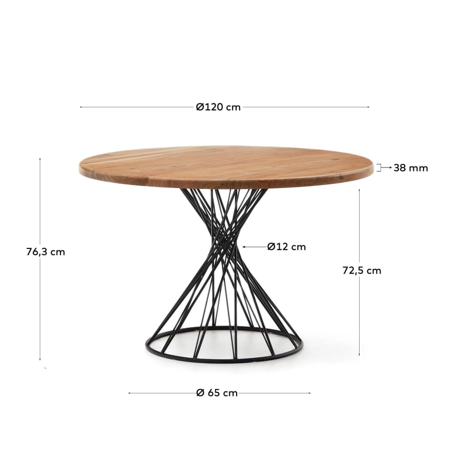 Table ronde Niut en bois d'acacia et pieds en acier finition noire  Ø 120 cm