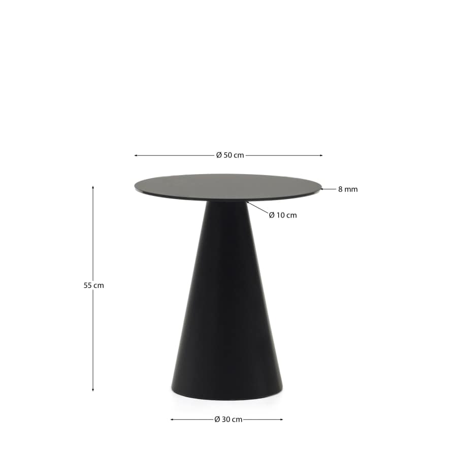 Wilshire tempered glass and metal side table with a black finish, Ø 50 cm