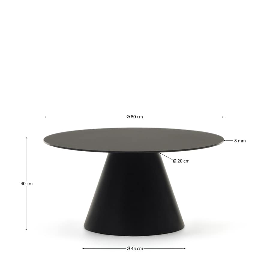 Wilshire tempered glass and metal coffee table with a black finish, Ø 80 cm