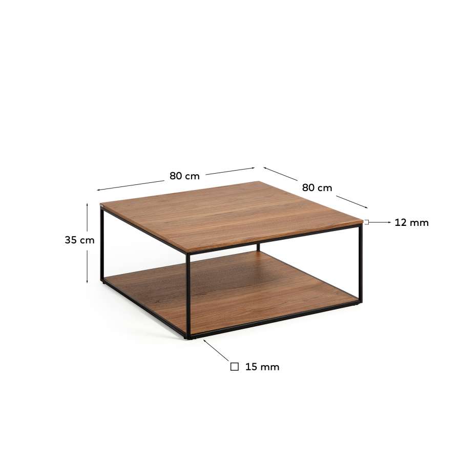 Yoana coffee table with walnut veneer and painted black metal structure, 80 x 80 cm