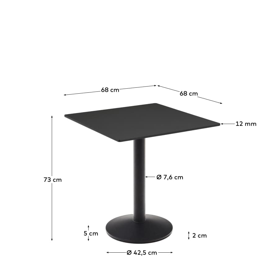 Esilda outdoor table in black with metal leg in a painted black finish, 70 x 70 x 70 cm