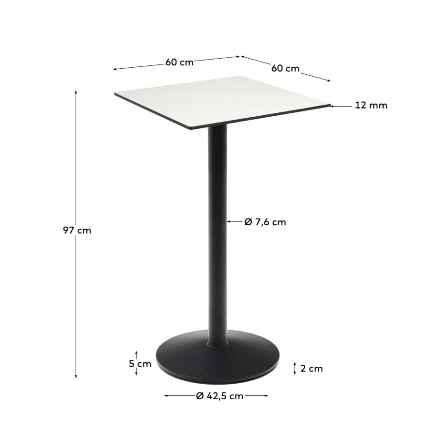 Esilda high table in white with metal leg in a painted black finish, 60 x 60 x 96 cm