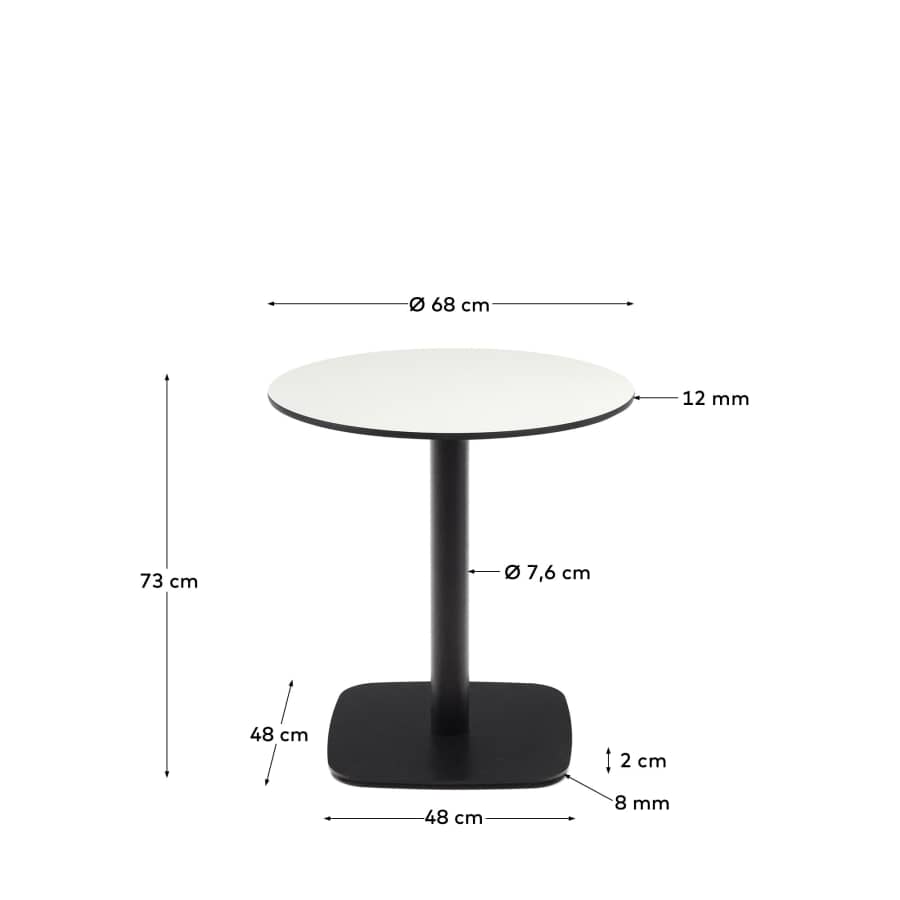 Dina round outdoor table in white with metal legal in a painted black finish, Ø 68x70 cm
