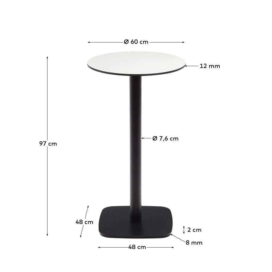 Table ronde haute d'extérieur Dina blanche avec pied en métal et finition peinte noire  Ø60x96 cm