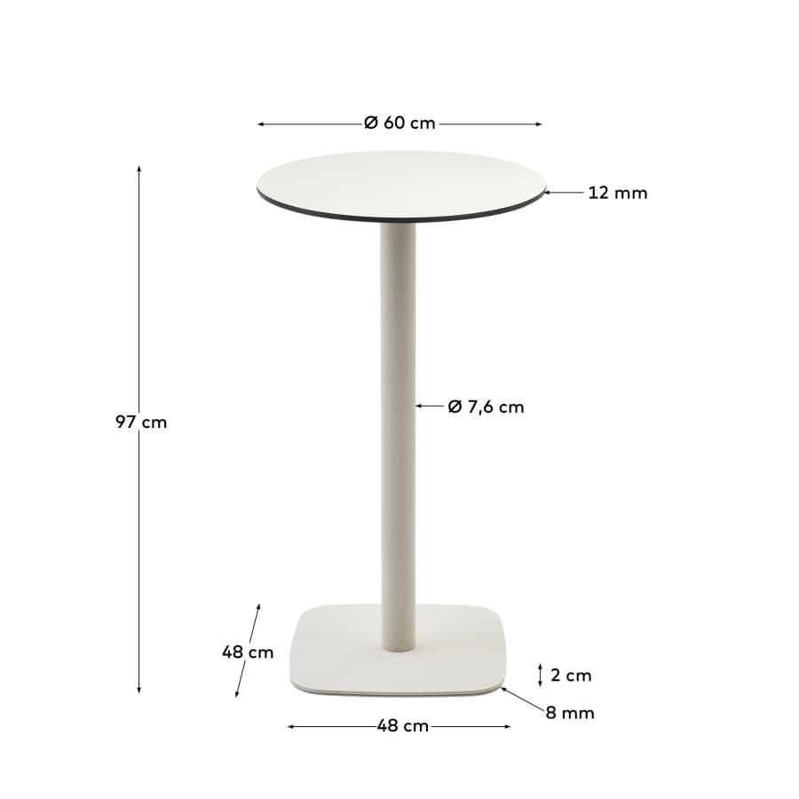 Dina high round outdoor table in white with metal leg in a painted white finish, Ø 60 x 96 cm