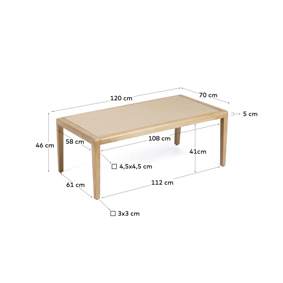Tavolino Better in polycement beige e legno massiccio di acacia 120 x 70 cm FSC 100%