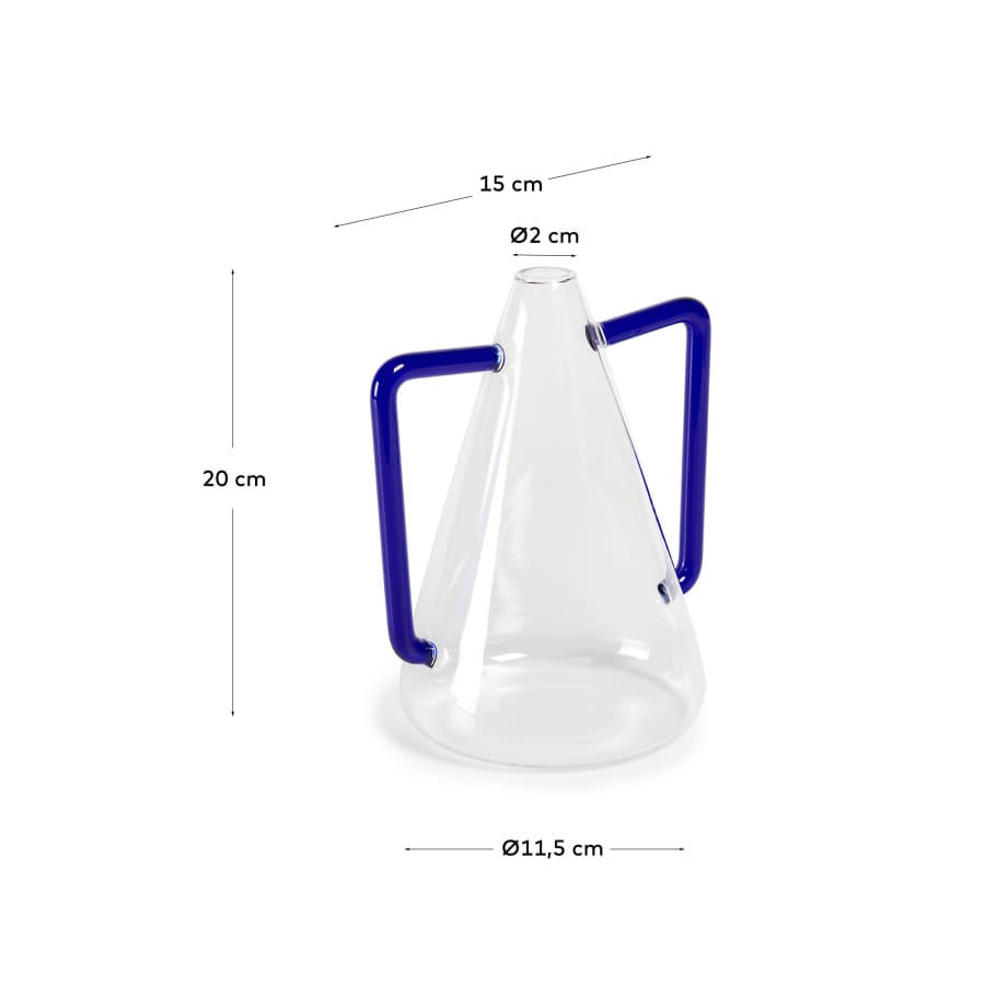 Yumalay vase in transparent and blue glass, 18.5 cm