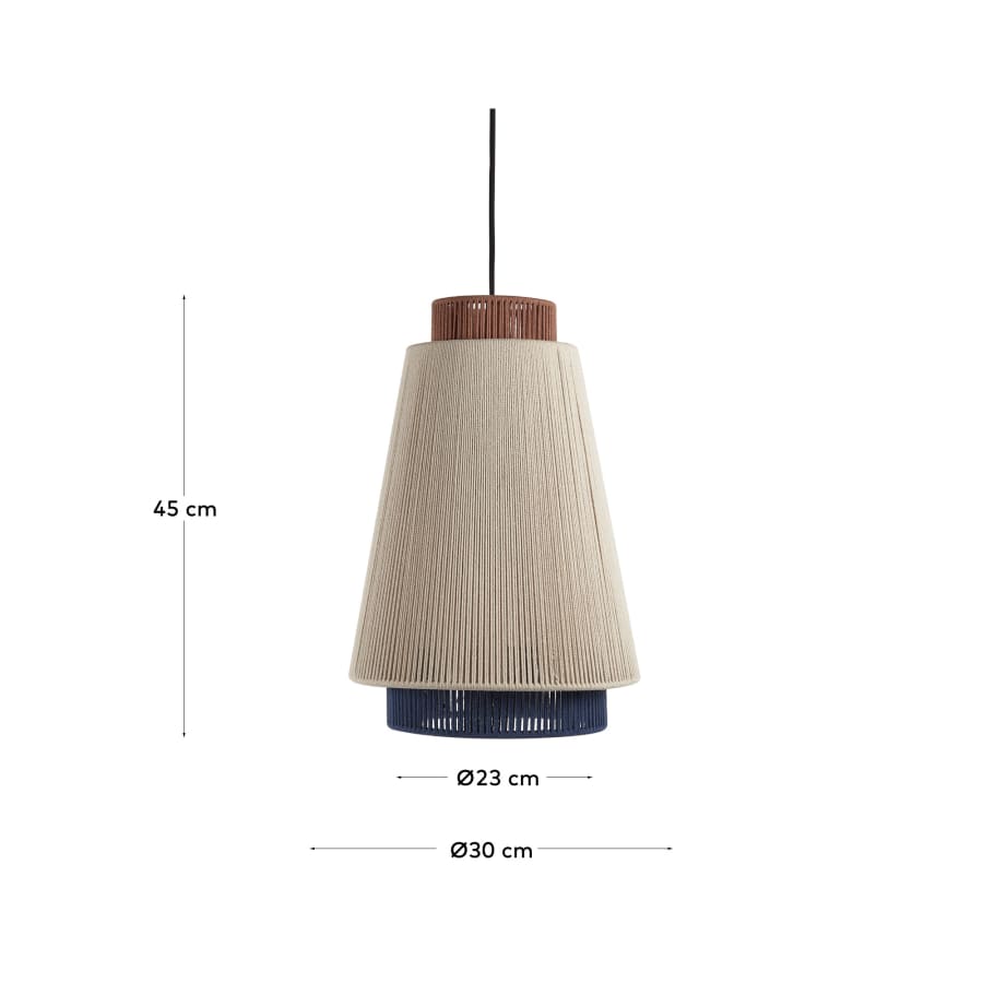 Yuvia cotton ceiling lamp with a beige, blue, and terracotta finish