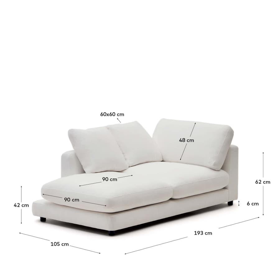 Gala left chaise longue in white chenille FSC Mix Credit 193 x 105cm
