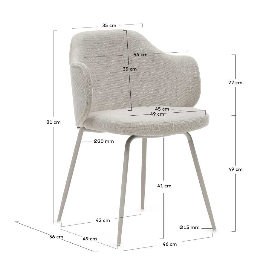 Yunia chair in beige with steel legs in a painted beige finish FR