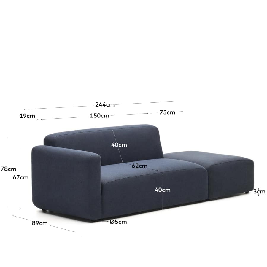 Neom 2 seater modular sofa with back module in blue, 244 cm FSC Mix Credit