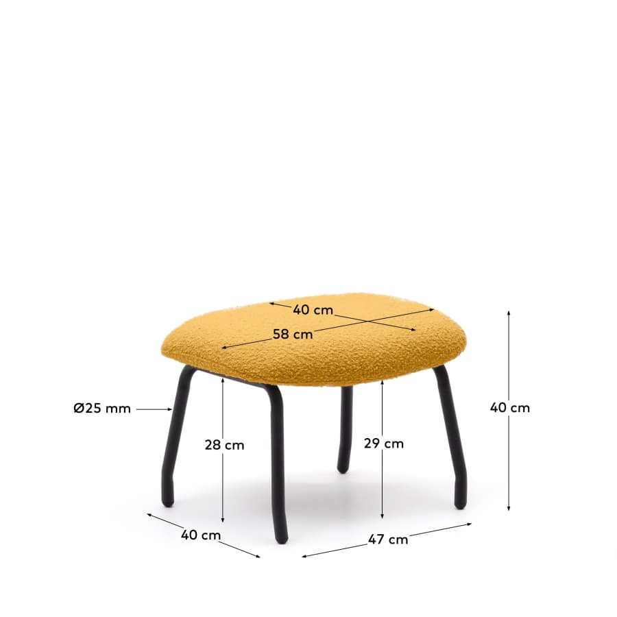 Poggiapiedi Belina di tessuto bouclé color senape e acciaio con finitura nera FSC 100%