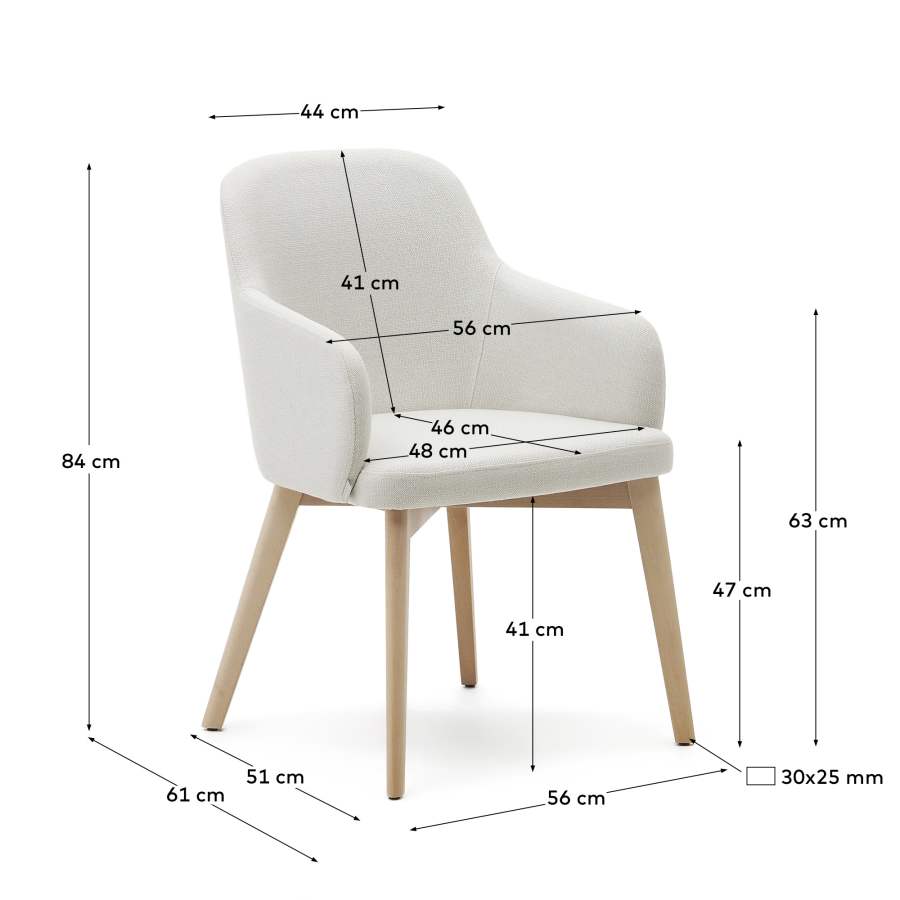 Nelida chair in beige chenille and solid beech wood in a natural finish FSC 100%