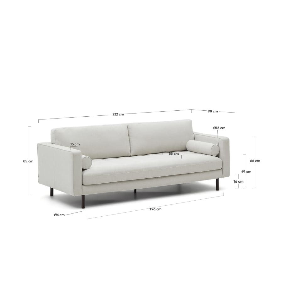 Sofa Debra 3-seater in pearl chenille and wengue finish legs 222 cm FSC Mix Credit