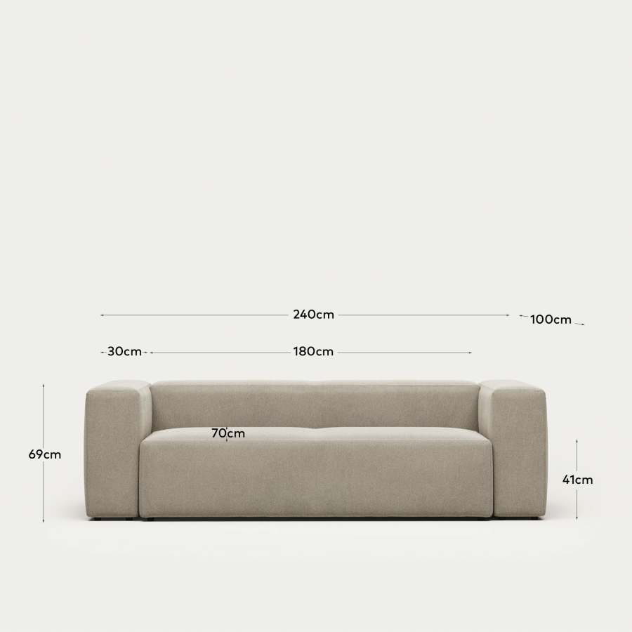 Canapé Blok 3 places ignifugé en chenille beige 240 cm