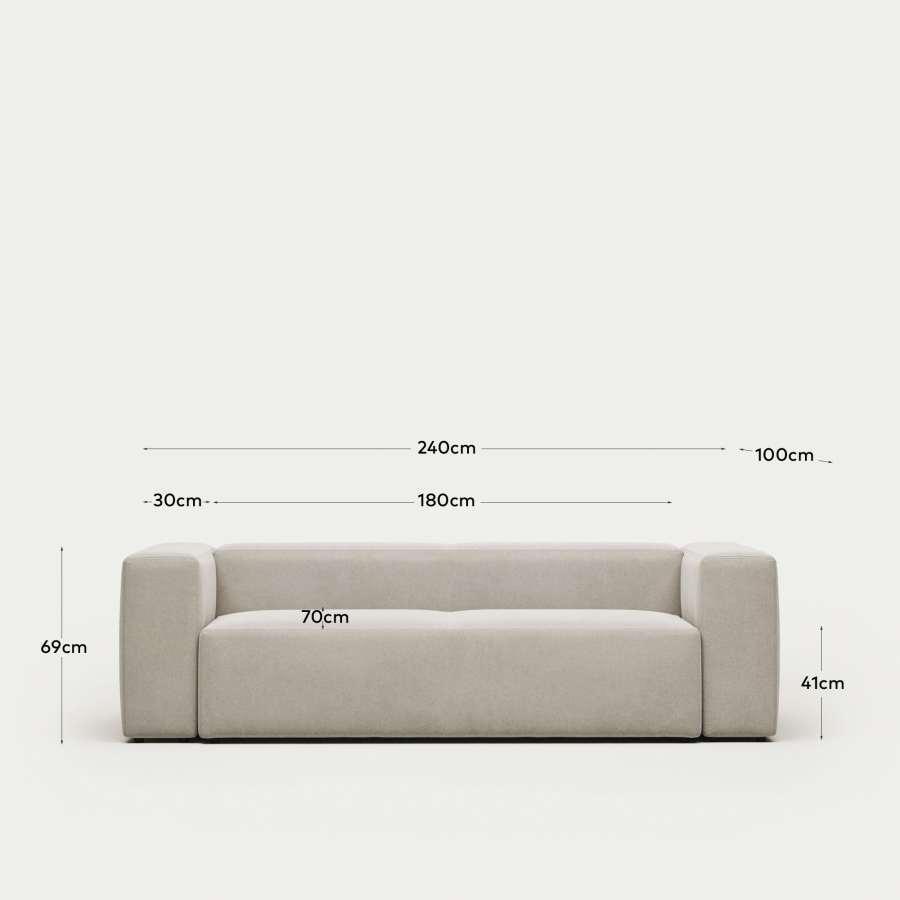 Blok fire-retardant 3-seater sofa in white chenille 240cm