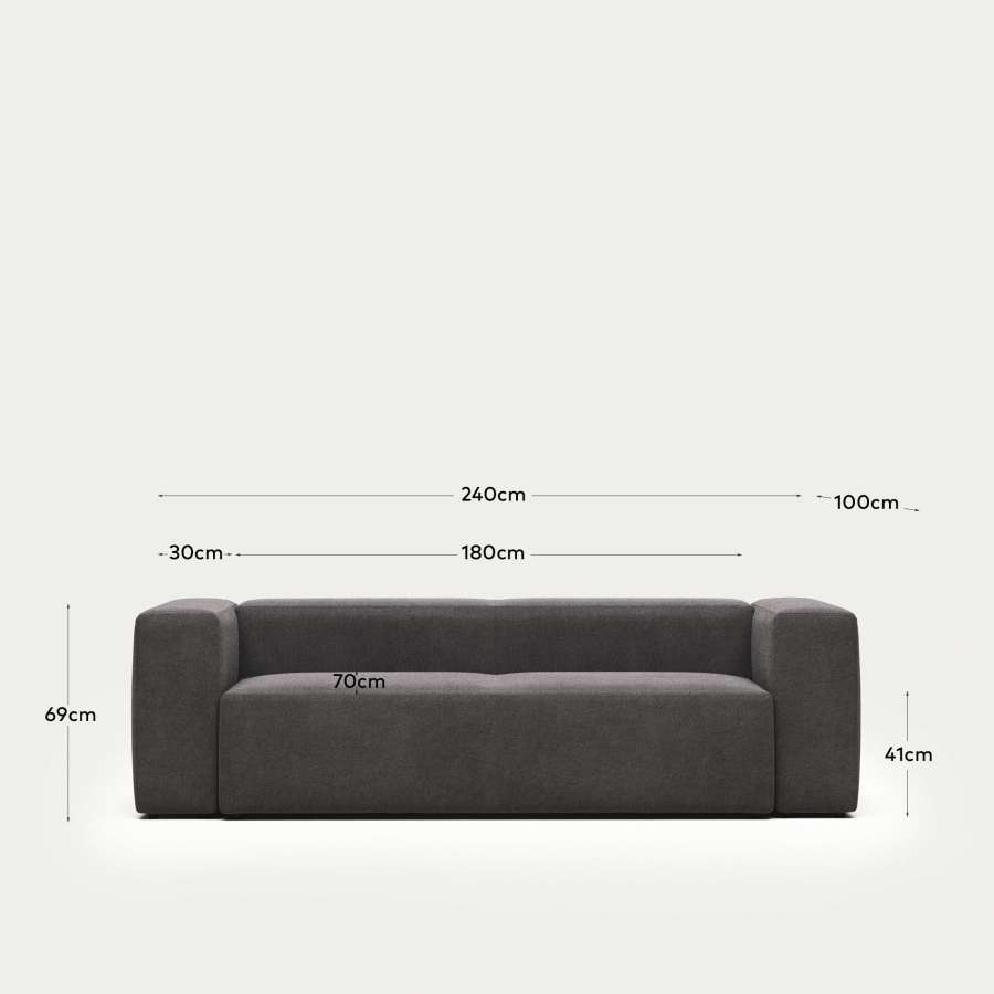 Blok 3 seater sofa in grey, 240 cm FR