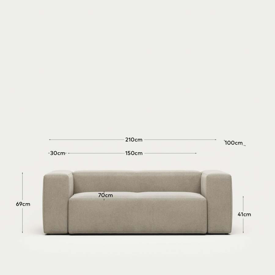 Blok fire-retardant 2-seater sofa in beige chenille 210cm