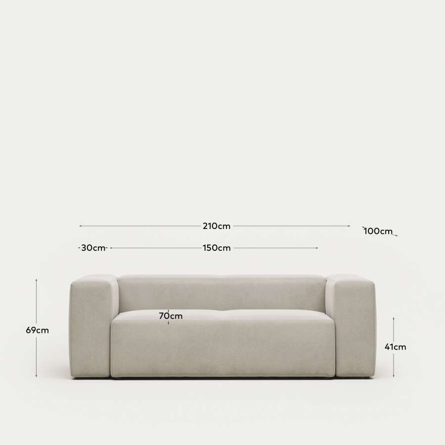 Blok fire-retardant 2-seater sofa in white chenille 210cm