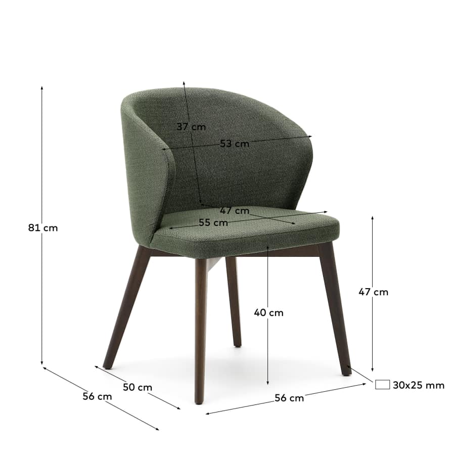 Darice chair in green chenille and solid beech wood in a walnut finish FSC 100%