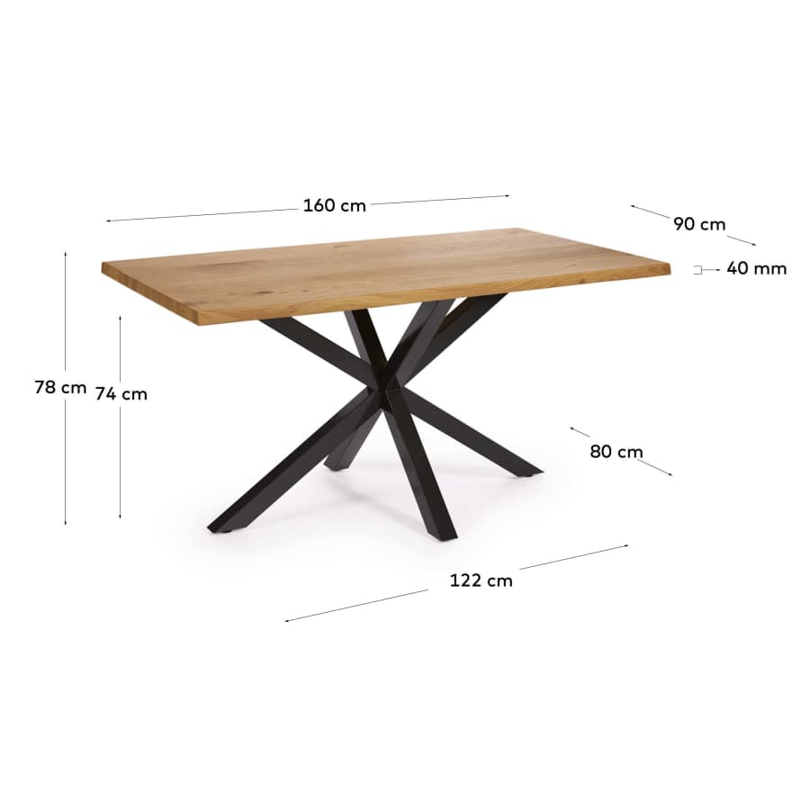 Argo oak veneer table with natural finish and steel legs with black finish 160 x 90 cm