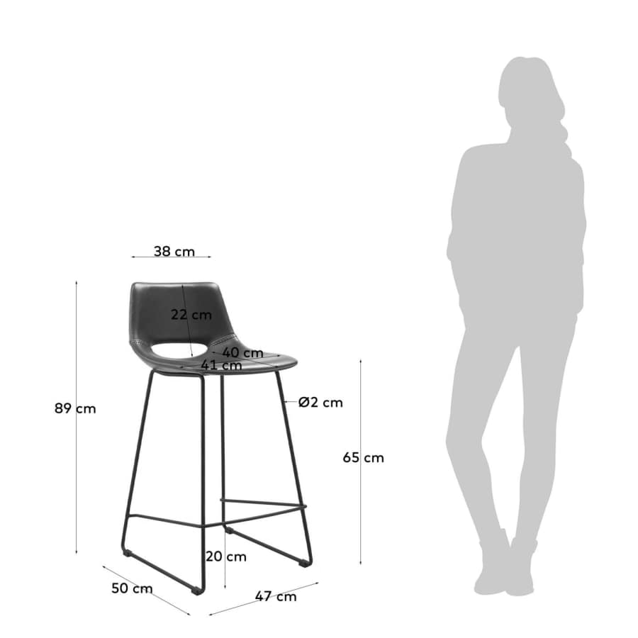 Black synthetic leather Zahara barstool height 65 cm