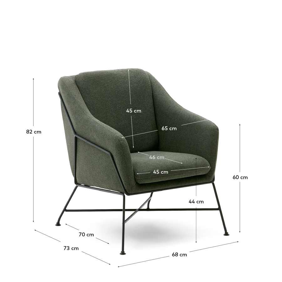 Brida armchair in green and steel legs with black finish