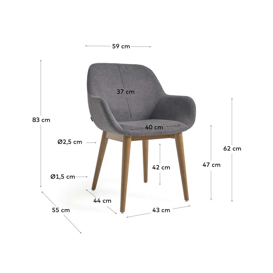 Konna chair in dark grey with solid ash wood legs in a dark finish FR