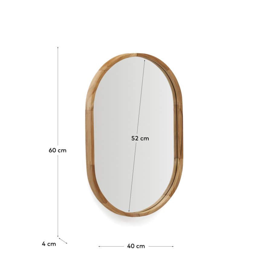 Miroir Magda en bois de teck avec finition naturelle Ø 40 x 60 cm