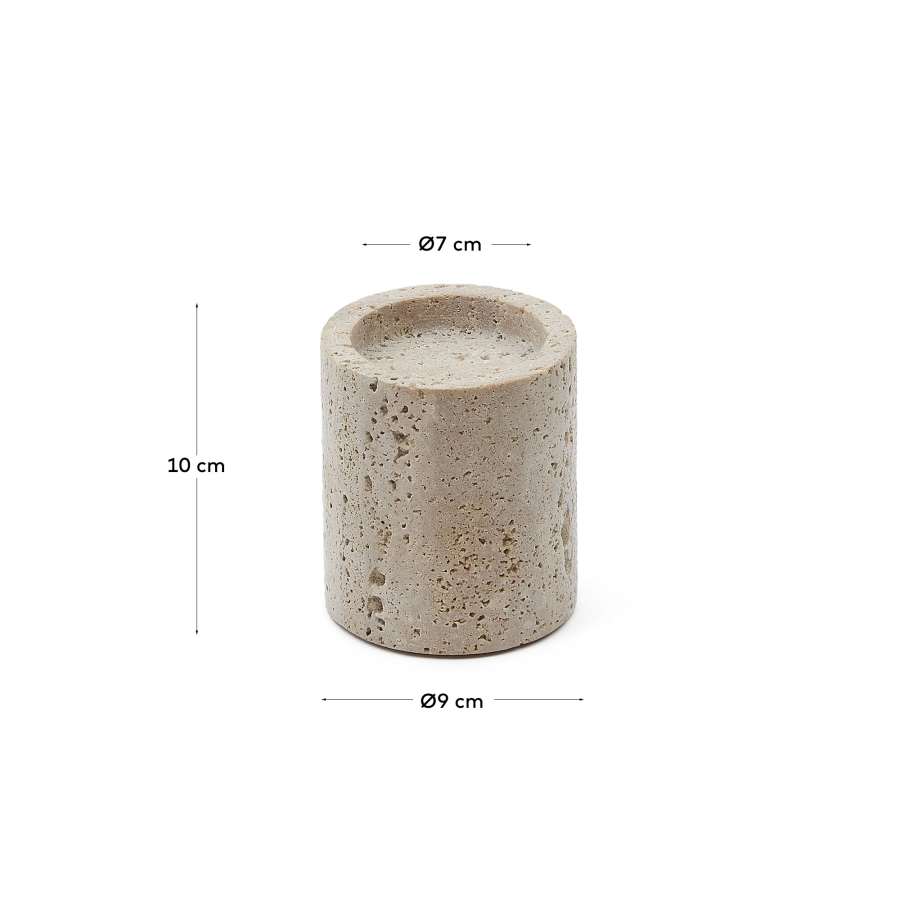 Siva small candle holder in beige travertine